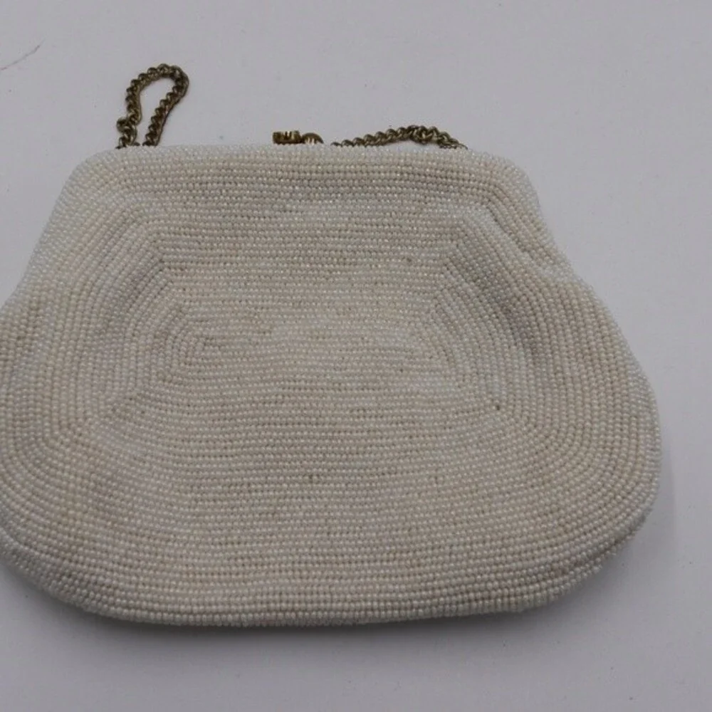 Richere Vintage Beaded White Evening Clutch Purse With Chain